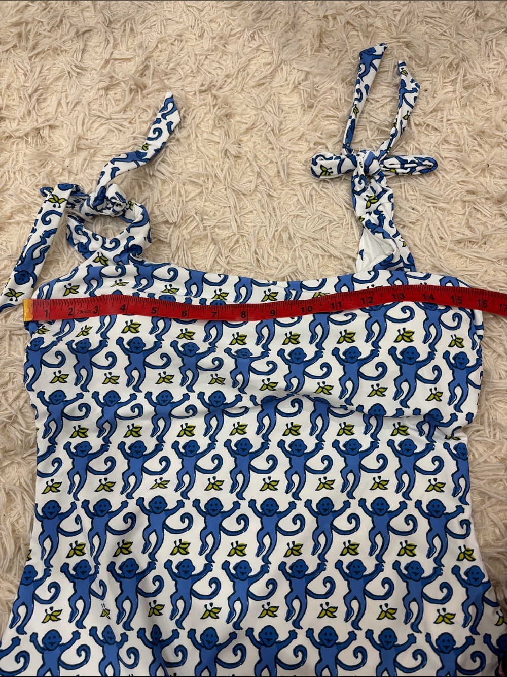 Roller Rabbit Blue and White Monkey Print One-Piece Swimsuit - Picture 6 of 9